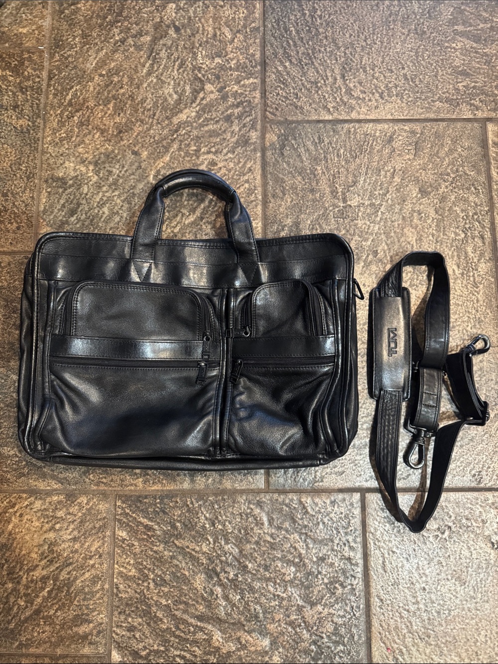 Tumi Alpha Black Leather Briefcase / Laptop Bag